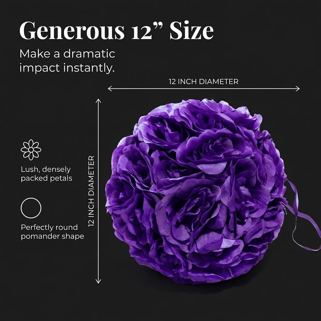 TCDesignerProducts Purple Silk Flower Ball Pomander Wedding Decoration, 12 Inches