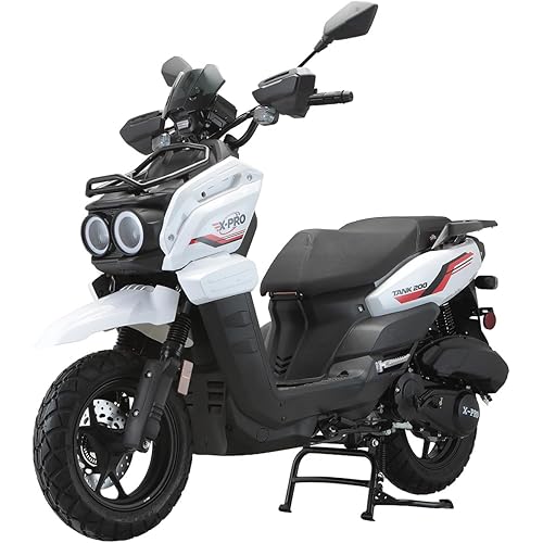 X-PRO Tank 200 Gas Moped for Adults, Full Size Street Legal Gas Powered with 4-Stroke Engine, Automatic CVT Transmission, 12" Big Wheels, High Speed Sporty Motorcycle for Commuting
