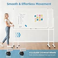 Vista 6 de VOWNER Double-Sided Magnetic Whiteboard, 72" x 40" Large Mobile Dry Erase Board, Reversible Rolling White Board with Aluminum Frame & Stand, for