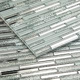 Lovdeco Peel and Stick Glitter Glass and Mirror Strip Mosaic Tile for Kitchen Backsplash, 12" x 10",