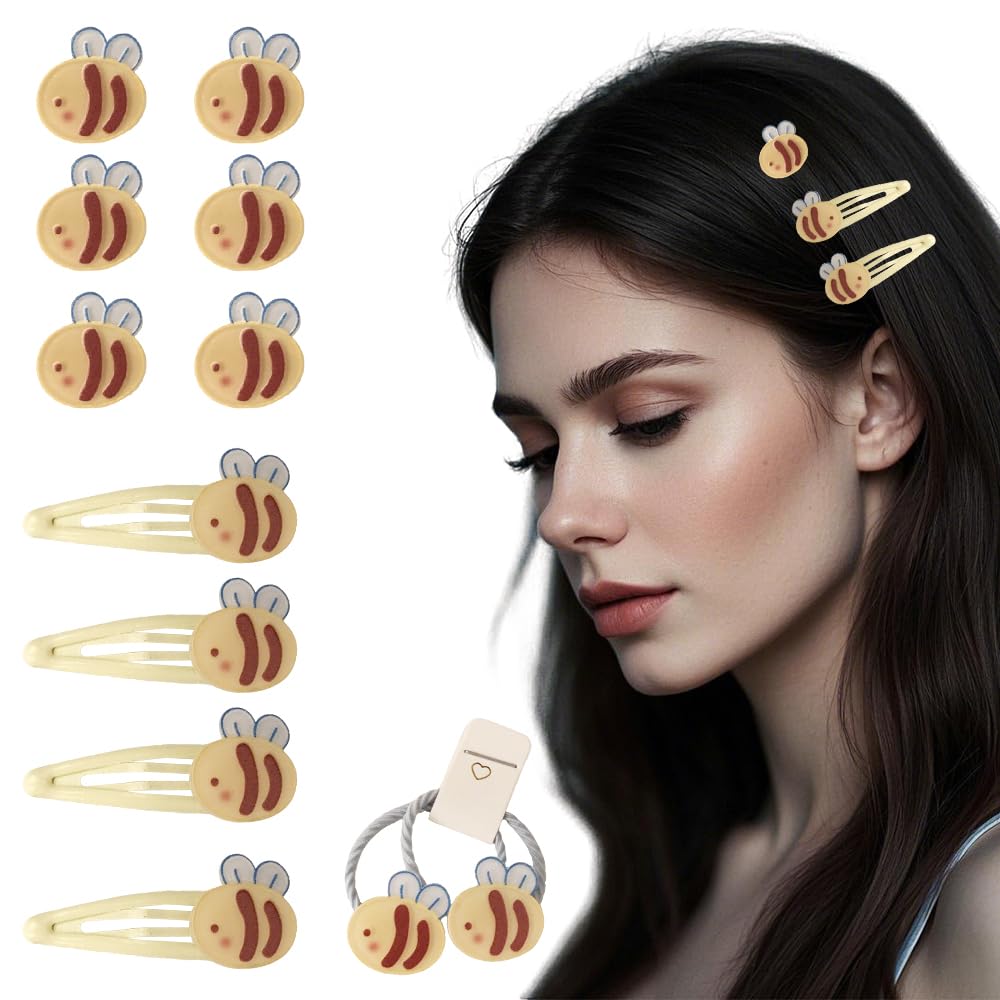 12pcs Bees Hair Clips With Hair Ties For Women Cute Mini Bee Snap Hair Pins Water Drop Non Slip Hair Barrettes small Hair Accessories For Girls