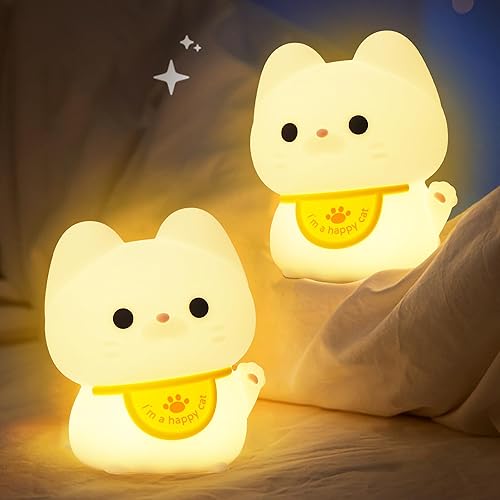 Miniatura 5 de Ammonite Regalo de gato para niñas, luz nocturna de guardería, bonita lámpara de gato de silicona para niños, luz nocturna de silicona suave para