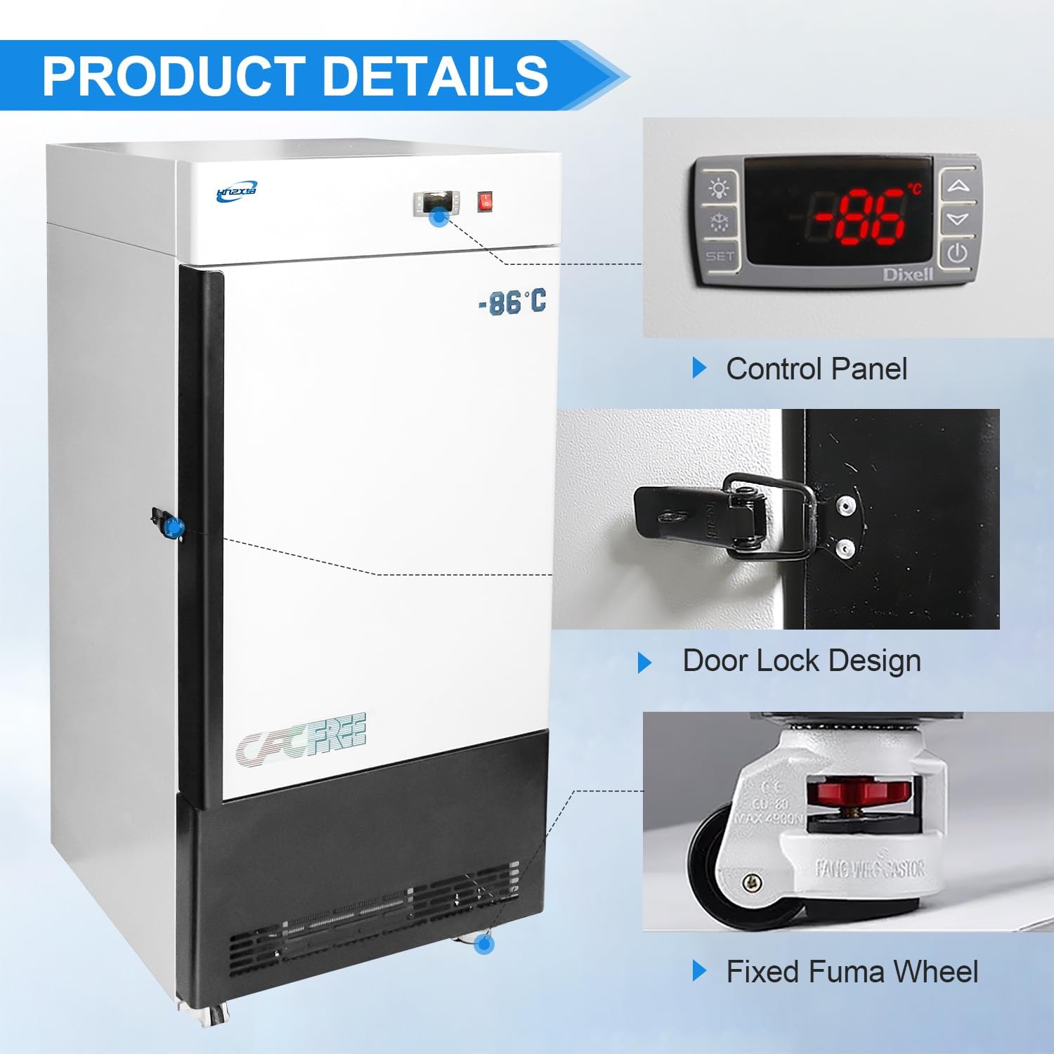 HNZXIB -123℉ Ultra Low Temperature Freezer 80L, Digital Display, Automatic Overtemperature Alarm, Accurate Temperature Control for Laboratory Samples Storage