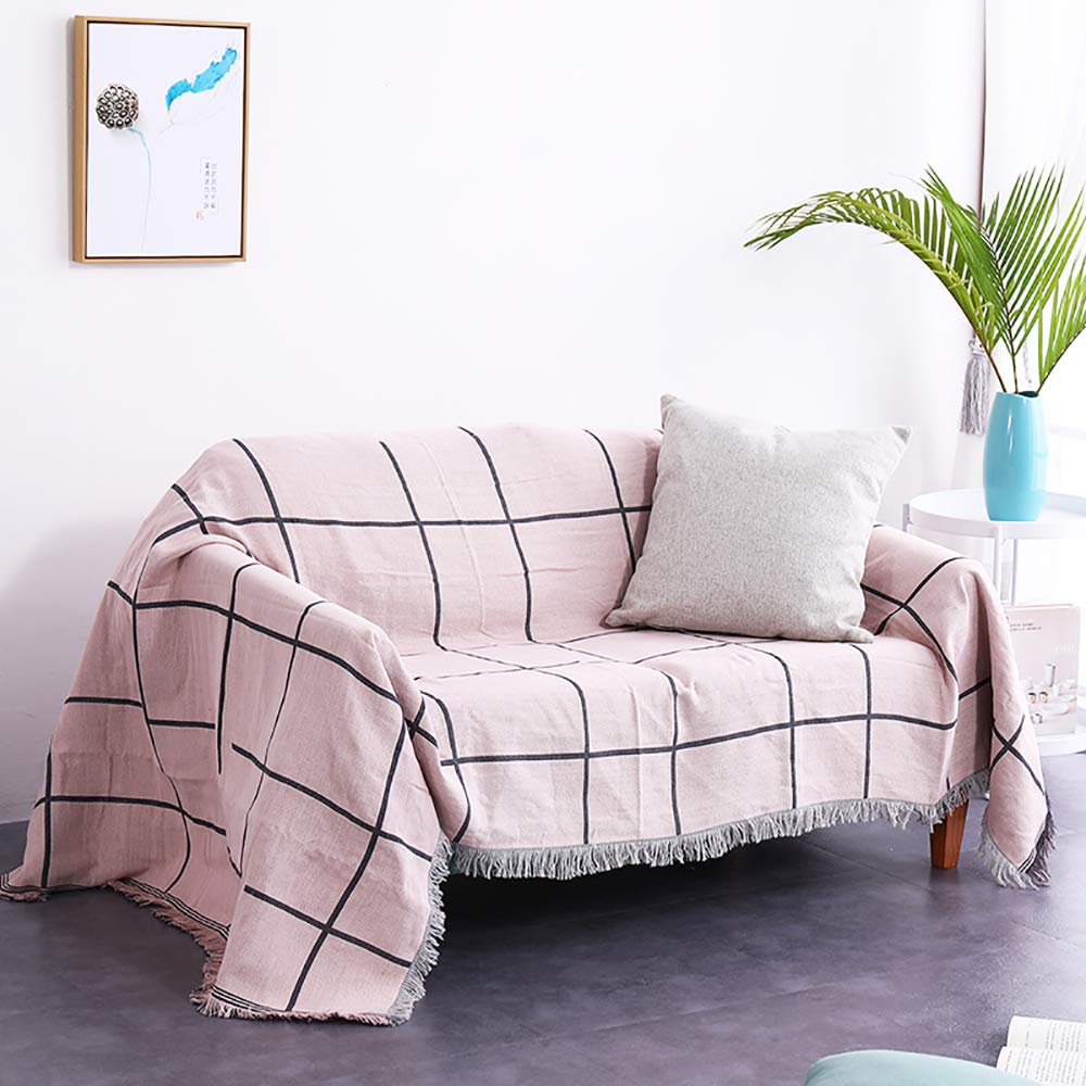 Housse de canapé antidérapante rose plaid tricoté et jeté de lit 160x260
