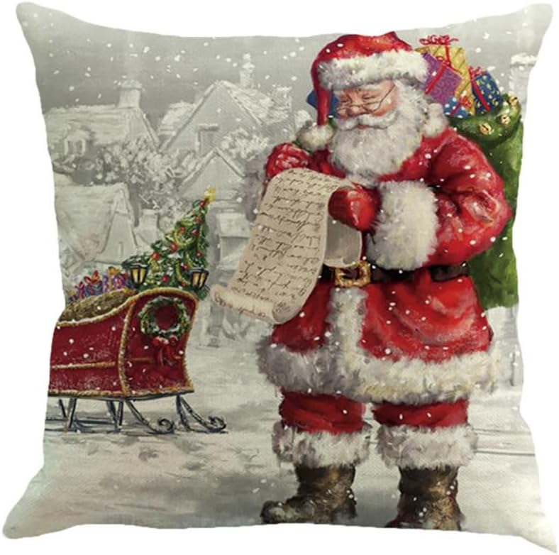 Sothread Christmas Throw Pillowcase Christmas Throw Pillowcase Decor Sofa Cushion Cover Santa Claus 18"x18" (H)