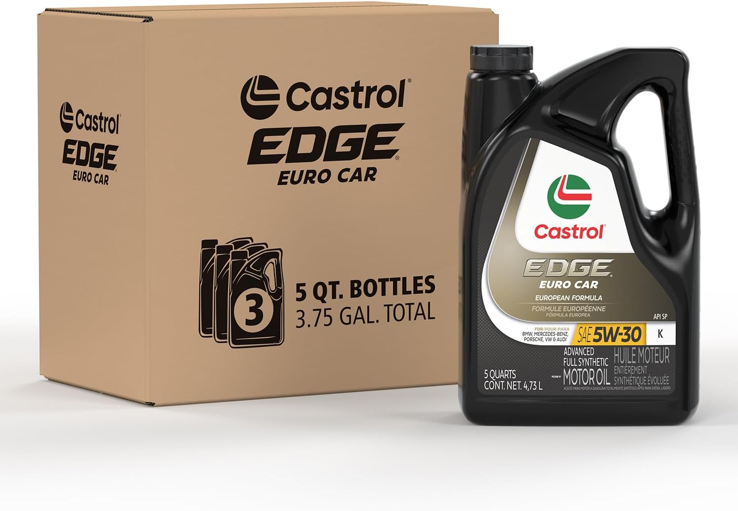 Edge Euro 5W-30 K Motor Oil, 5 Quart, Pack of 3