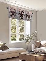 Vista 5 de Cortina de cenefas de estrella de campo occidental para cocina, cafetería, estrellas de hierro rústico sobre puerta de granero de madera, cenefa