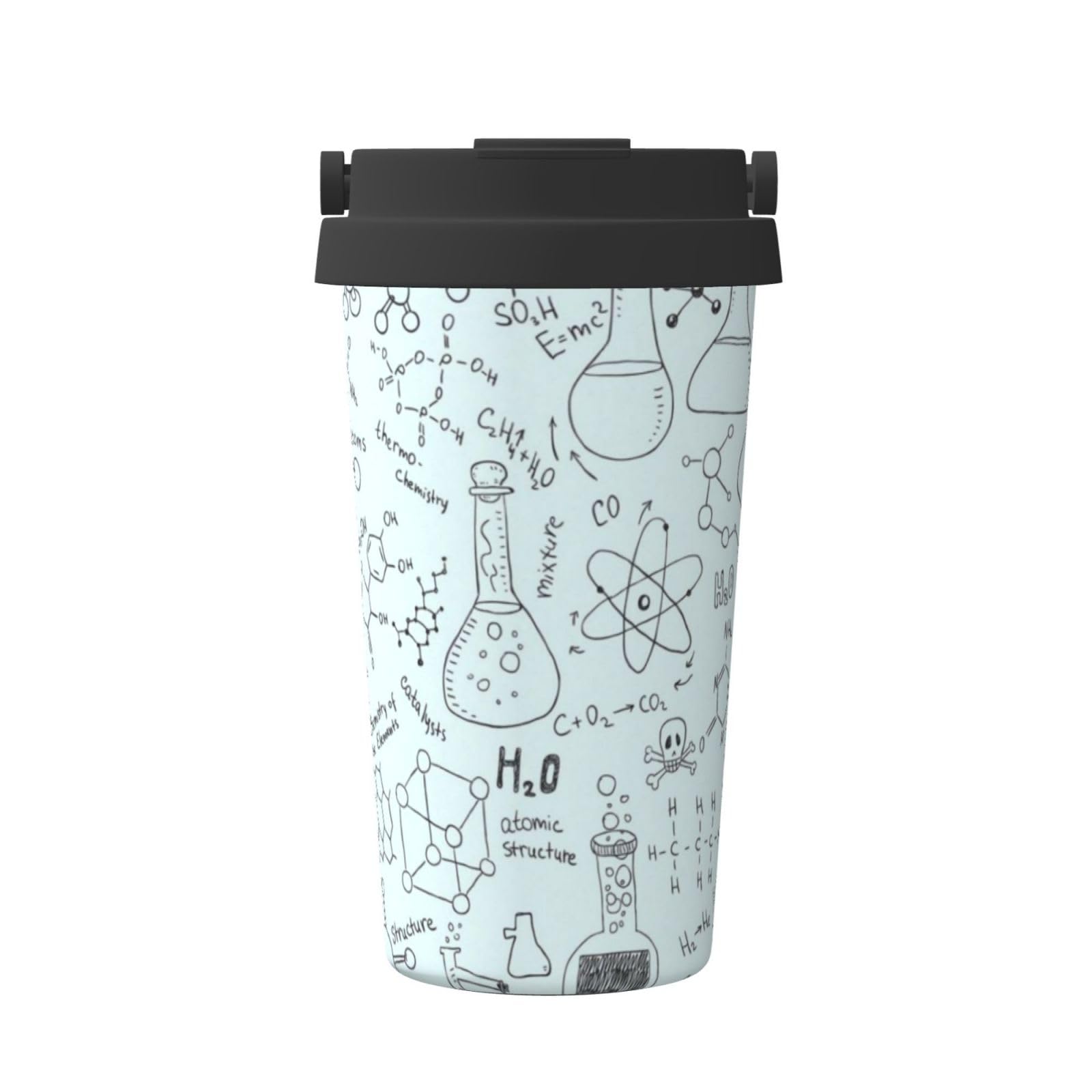 Jaywis Chemistry Print Print Tlater Travel Mug,500ml Handheld Insulated Coffee Mug,Leakproof Lid Stainless Steel,Insulated Coffee Cup with Leakproof Lids Reusable Coffee Cups Travel Car Coffee Mug