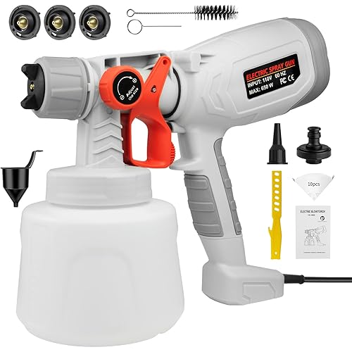HVLP Paint Sprayer, 650W Spray Paint Gun with Cleaning & Blowing Joints, Includes 3 Nozzle & Cleaning kit, 3 Spray Patterns, for House Painting, Furniture, Cabinets, Walls, Doors, DIY Projects