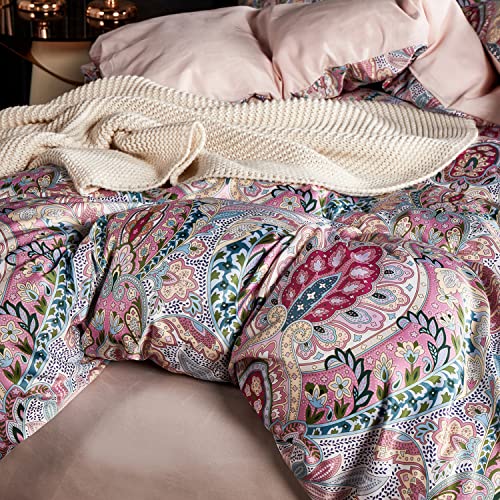 Jemiipee Paisley Duvet Cover Set Vintage Hippie Floral Pattern Luxurious Pink King Size Soft Bohemian Bed Bedding Sets Shabby Chic Print Comforter Covers With Zipper Closure And Pillowcases #TOP2