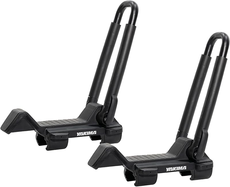 JayLow Soporte plegable para kayak en la azotea con forma de J y amarres | Ajuste redondo, cuadrado, de fábrica o aerodinámico; Capacidad para 1 bote de hasta 100 lb o 2 botes de hasta 130 lb en total