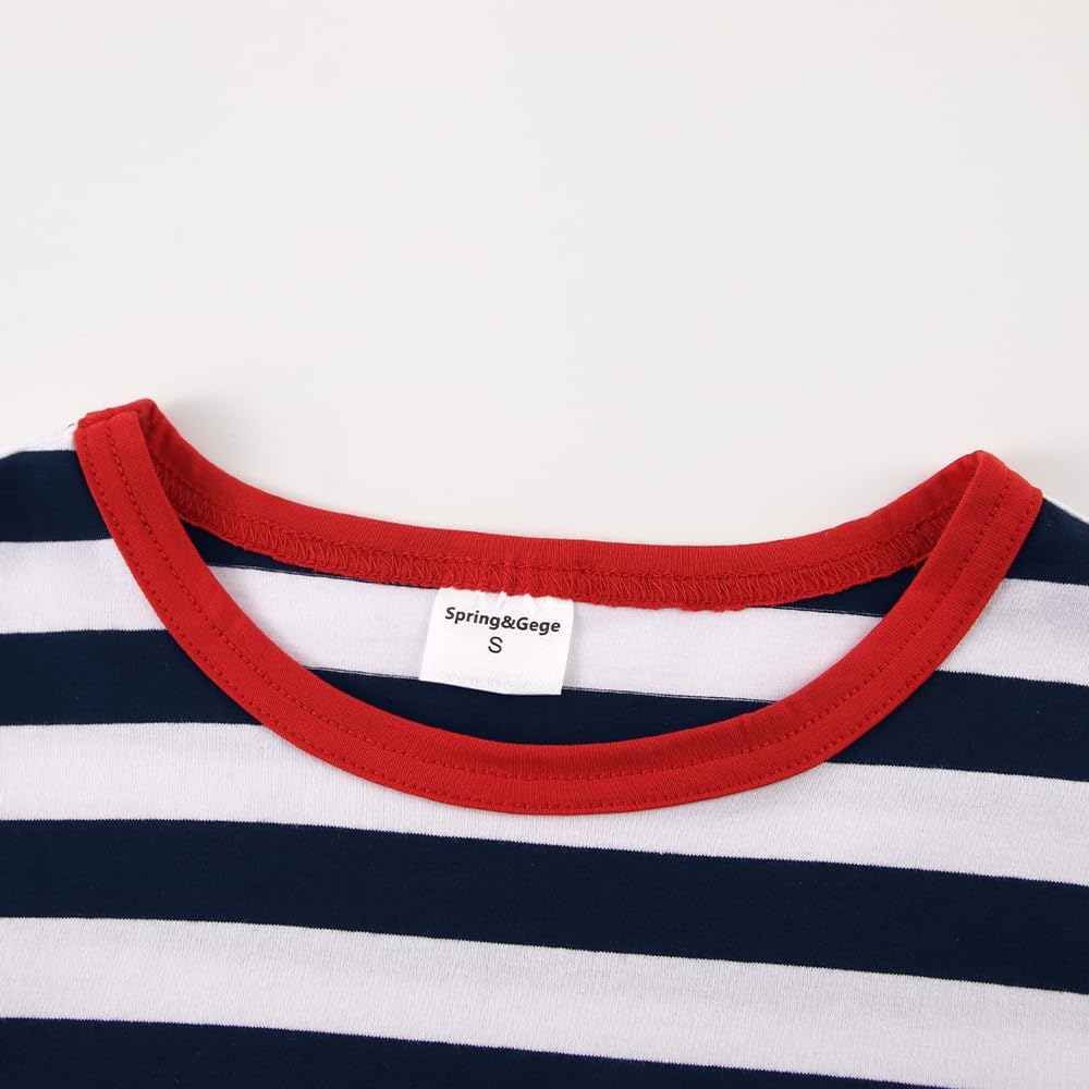 Spring&Gege Girls Short Sleeve Striped T-Shirts Kids Casual Cotton Tops Color Block Crewneck Pullover Blouse (5-14 Years) - Image 4