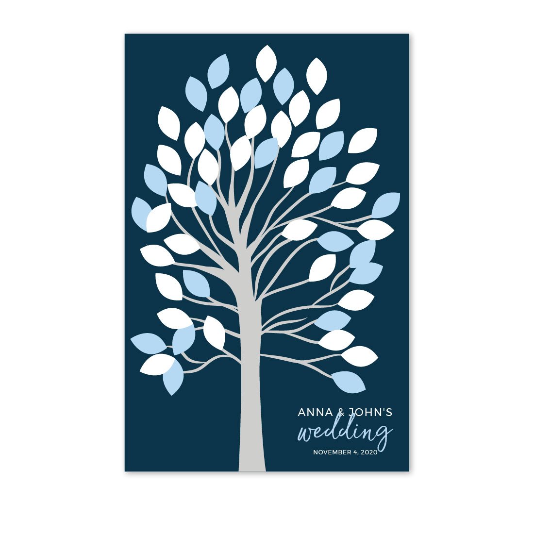 Andaz Press Navy Blue Hydrangea Floral Garden Party Wedding Collection, Personalized Party Signs, Wedding Tree Guest Book Alternative Leaf Signing for 50 Guests, 11x17-inch, 1-Pack, Custom Name Date