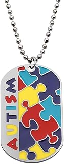 Autism Puzzle Piece Dog Tag Necklace/Keychain Asperger Awareness Jewelry Gift for Autism Mom/Autism Teacher/Autistic Girl