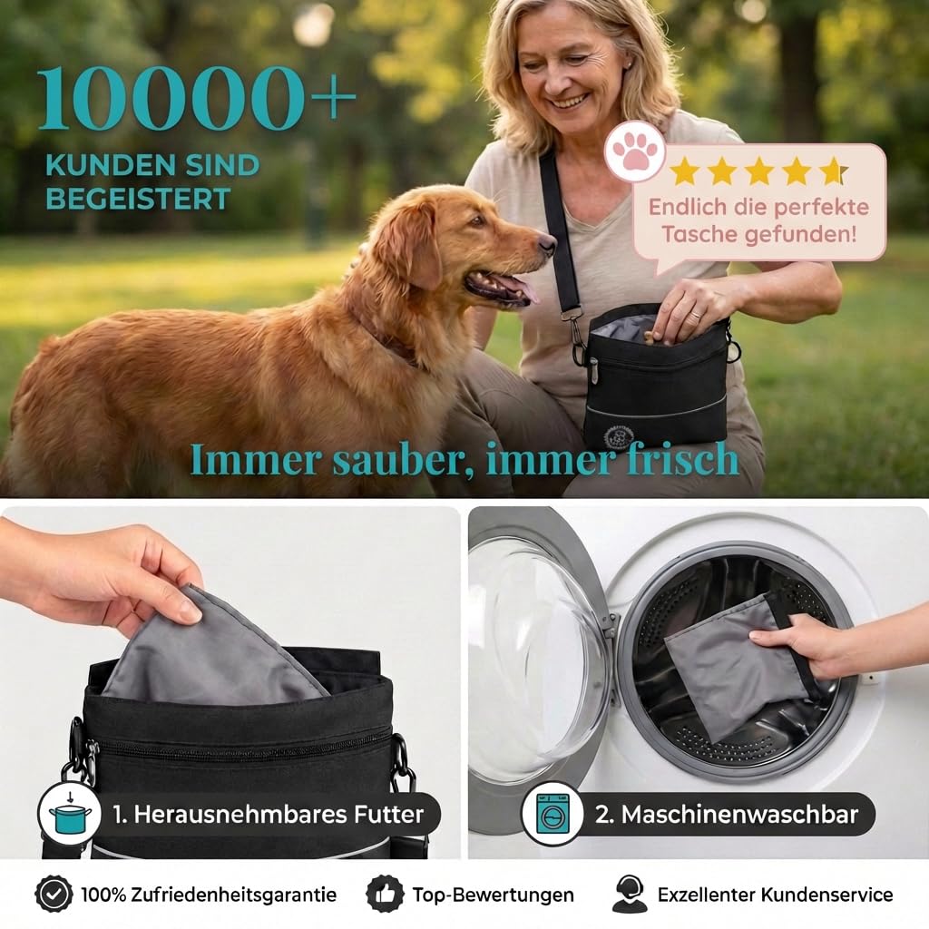 HUND IST KÖNIG Leckerlietasche für Hunde mit Einhand-Magnet-Verschluss, 2 Zip-Fächer, herausnehmbare Innentasche, Leckerlibeutel für Hunde fürs Gassi & Hundetraining, inkl. Trainings-eBook