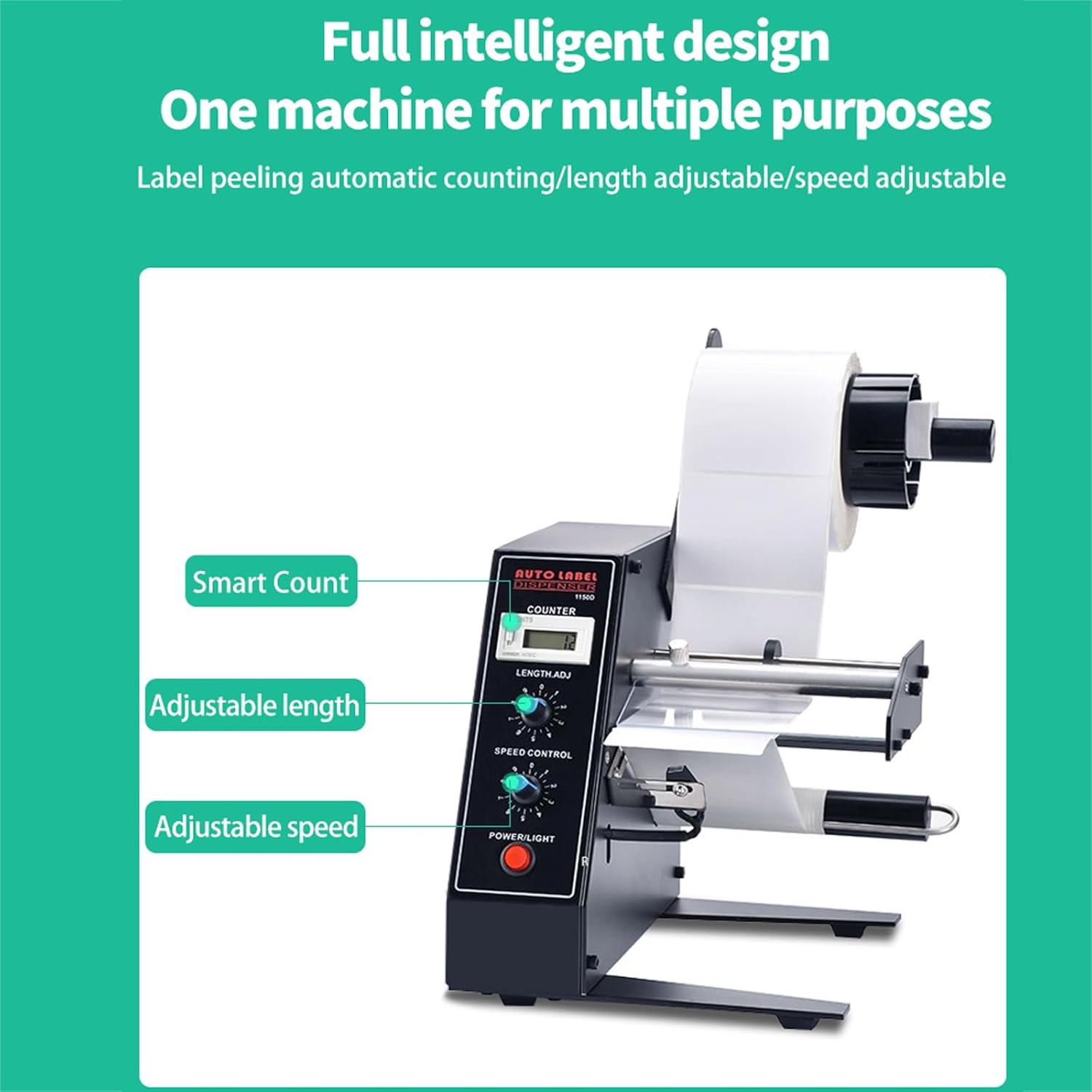 TsoLay Automatic Label Dispenser Device, Speed Adjustable Label Dispenser Machine, 0-999999 Auto Counting, Label Length 3-150mm Width 4-140mm, Length and Speed Adjustable, for Bottles