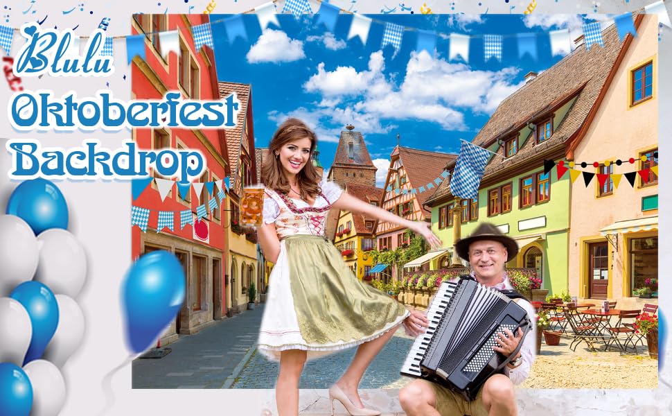 Beistle 5x7ft Oktoberfest Backdrop - Bavarian Street Scene Photo Background For German Parties