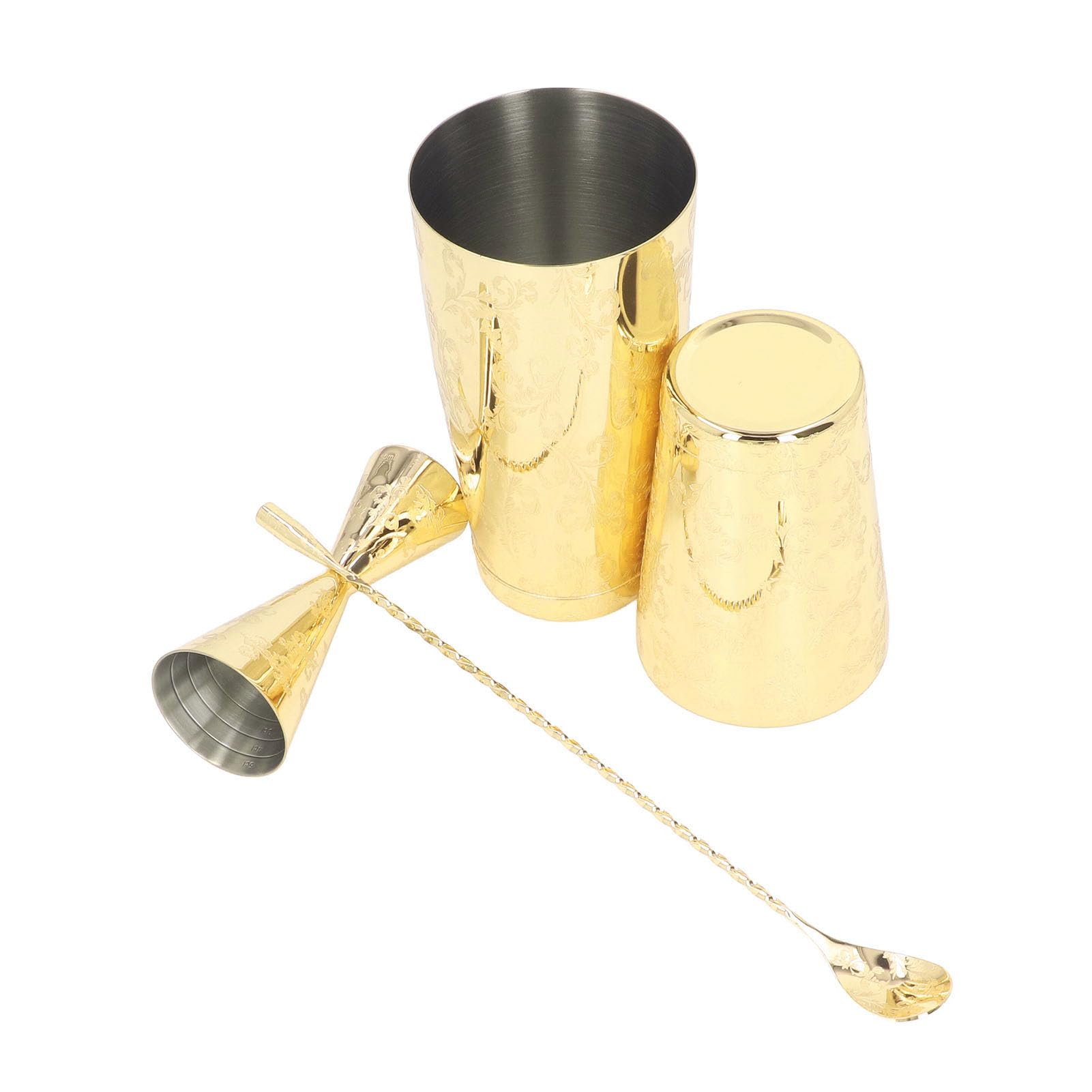 Juego de coctelera Boston, Lata y Taza para Mezclar de Acero Inoxidable 304 con Jigger y Cuchara de onzas, colección de Herramientas de Bartending (Conjunto Tres)