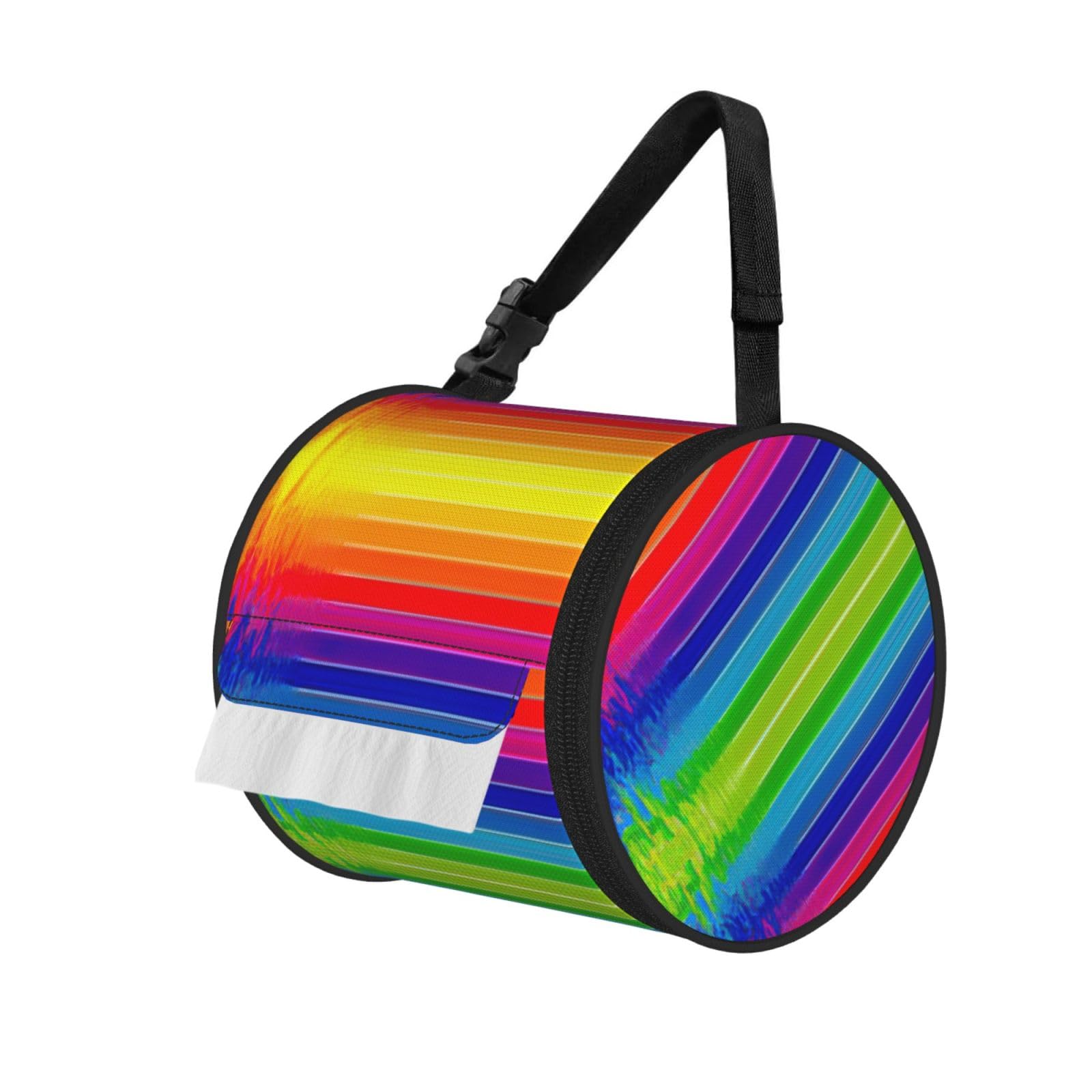Rainbow Striped Printed Pet-Proof Toilet Roll Bag, Durable Oxford Cloth with Handle for Travel Tent Kitchen