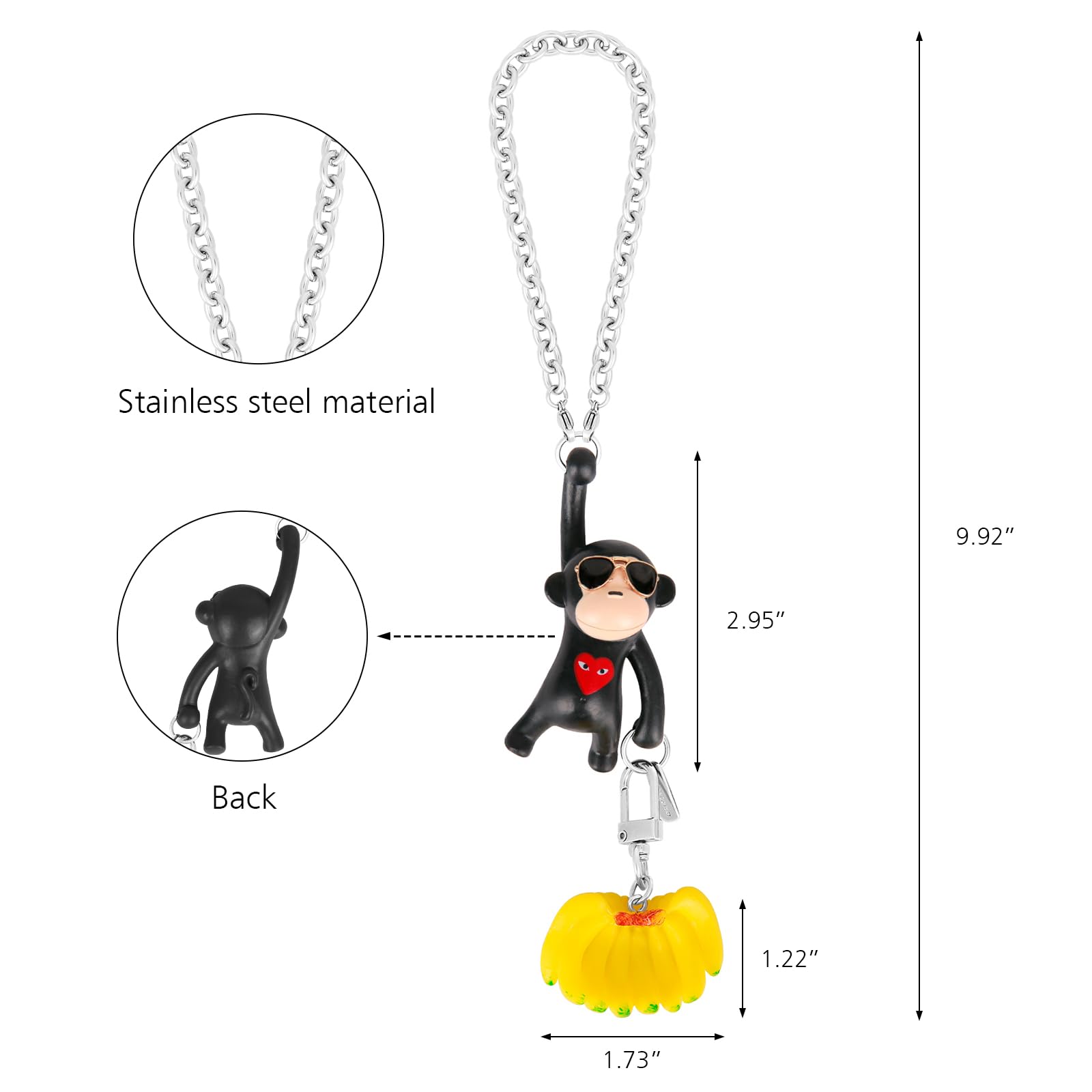 YGMONER Wearing Sunglasses Monkey Car Interior Rear View Mirror Hanging Ornaments (Black & Banana)