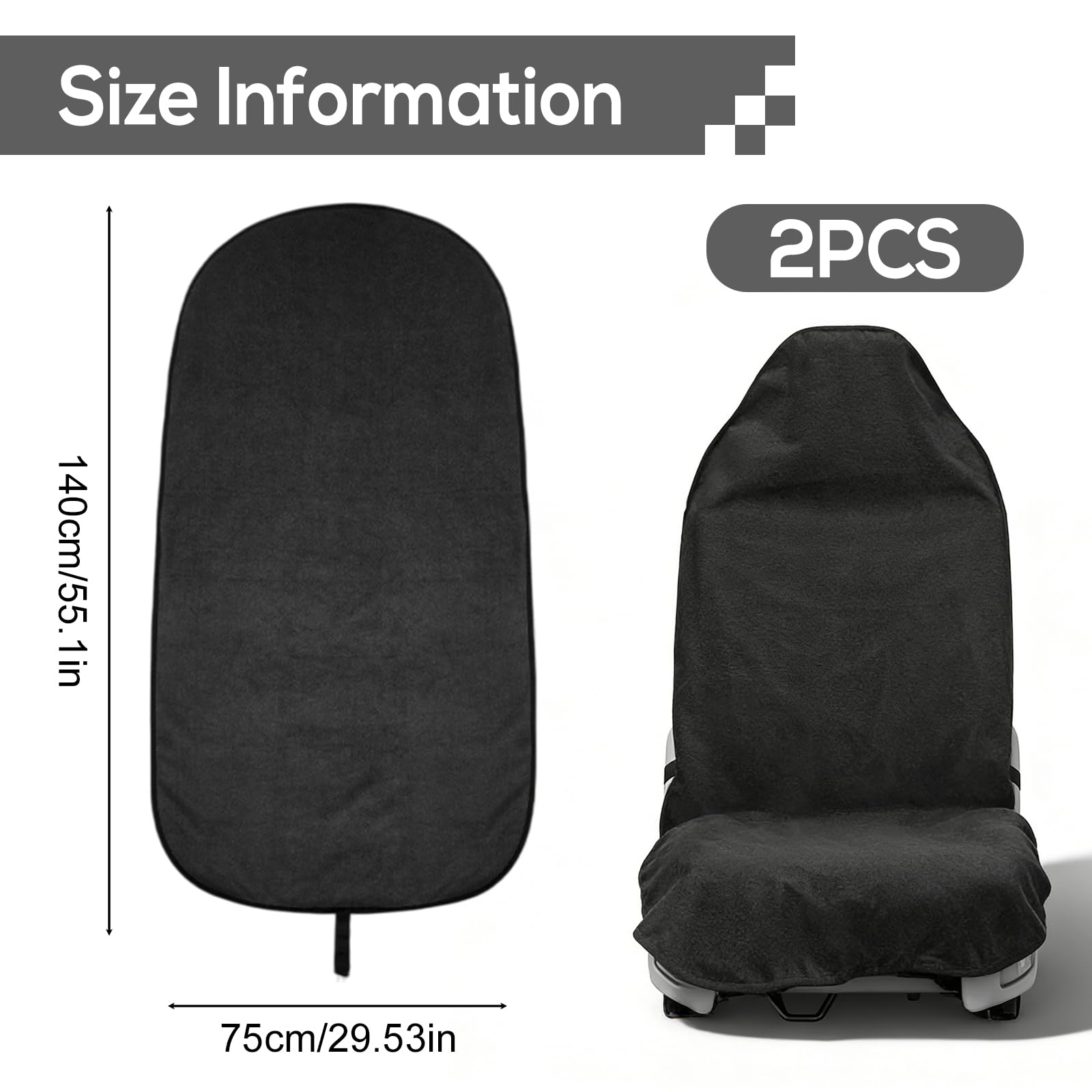 Lot de 2 housses de siège de voiture en tissu éponge pour sièges avant, universelles, imperméables, absorbent la transpiration, antidérapantes, pour voitures, SUV, camions