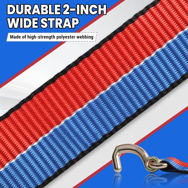 2" x 12‘ Winch Straps with 5/16 J-Hooks – 4 Pack，Heavy Duty Tie Down Straps for Trailers, Trucks, ATVs, Cargo Securing