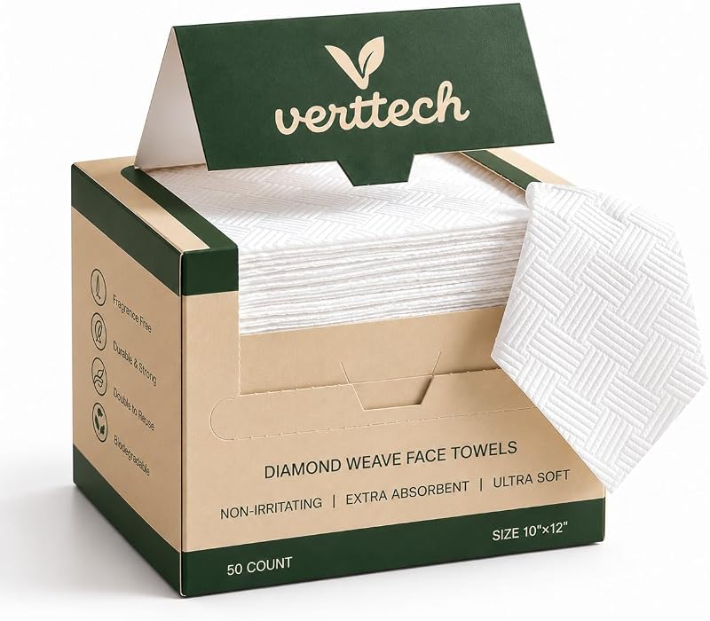 Toalhas descartáveis para rosto verttech XL com trama em losango, 50 unidades, 25,4 cm x 30,48 cm