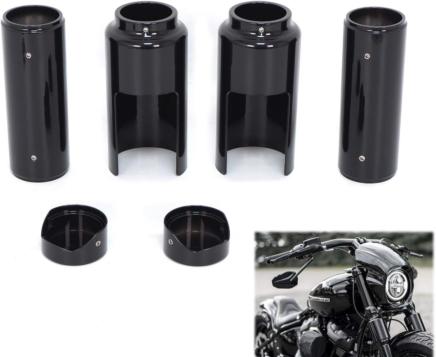 HTTMT- Black Full Fork Cover Fork Boot Set Compatible with 2018 &up H-D Softail Low Rider FXLR [P/N: TGHD-FC004-BK]