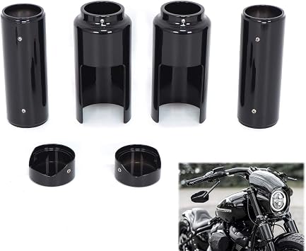 HTTMT- Black Full Fork Cover Fork Boot Set Compatible with 2018 &up Harley Softail Low Rider FXLR [P/N TGHD-FC004-BK]