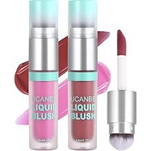 UCANBE 2pcs Dual-Ended Liquid Blush Set with Angle Applicator & Built-In Brush, Seamless Baby Pink Berry Buildable Blendable Cheek Tint Makeup Kit Creates Dewy Natural Flush Finish