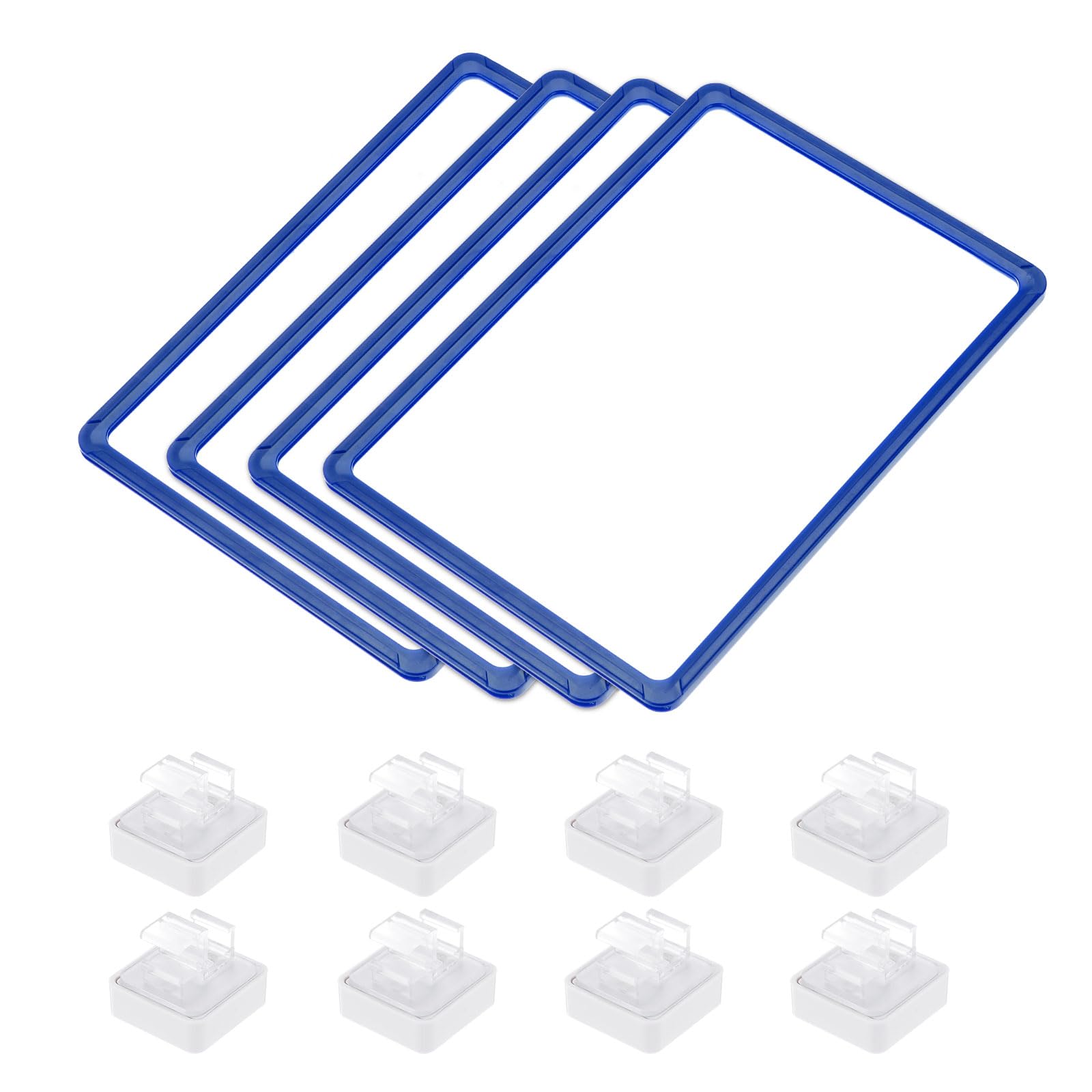 QUARKZMAN 4pz Porta Etichette Magnetiche Plastica per Scaffali Metallo Blu.