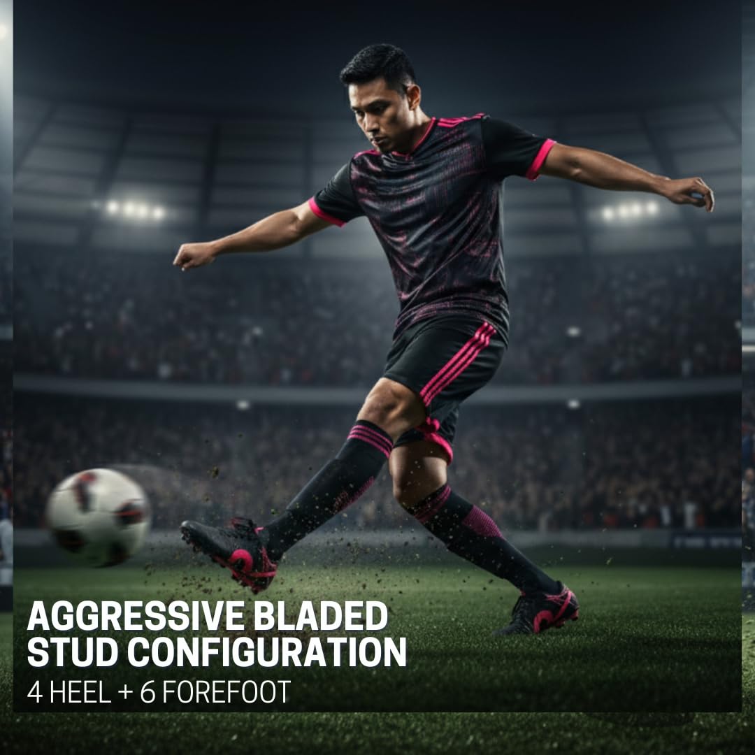 AIVIN VANTAMOR Football Shoes - Black/Pink | Lightweight Comfort & Maximum Grip | Best for Competitive Soccer Players | Sports Cleats | Football Footwear | Football Sports Shoes (Black/Pink, UK Footwear Size System, Adult, Men, Numeric, Medium, 8) 1