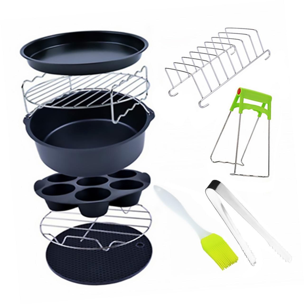 Set pour friteuse à air de 9 pièces avec plateau pizza et barbecue coloris aléatoire