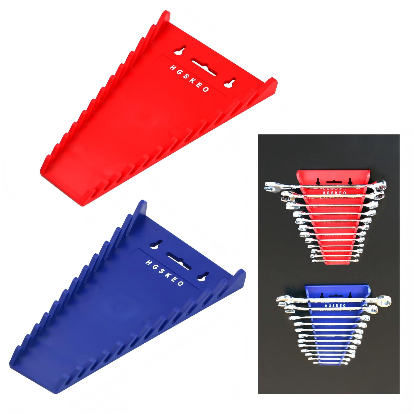 HGSKEO 2-Pack Magnetic Wrench Organizer, Wrench Holder Set for Tool Box Drawer, SAE(1/4" - 15/16") and Metric(6mm-24mm)