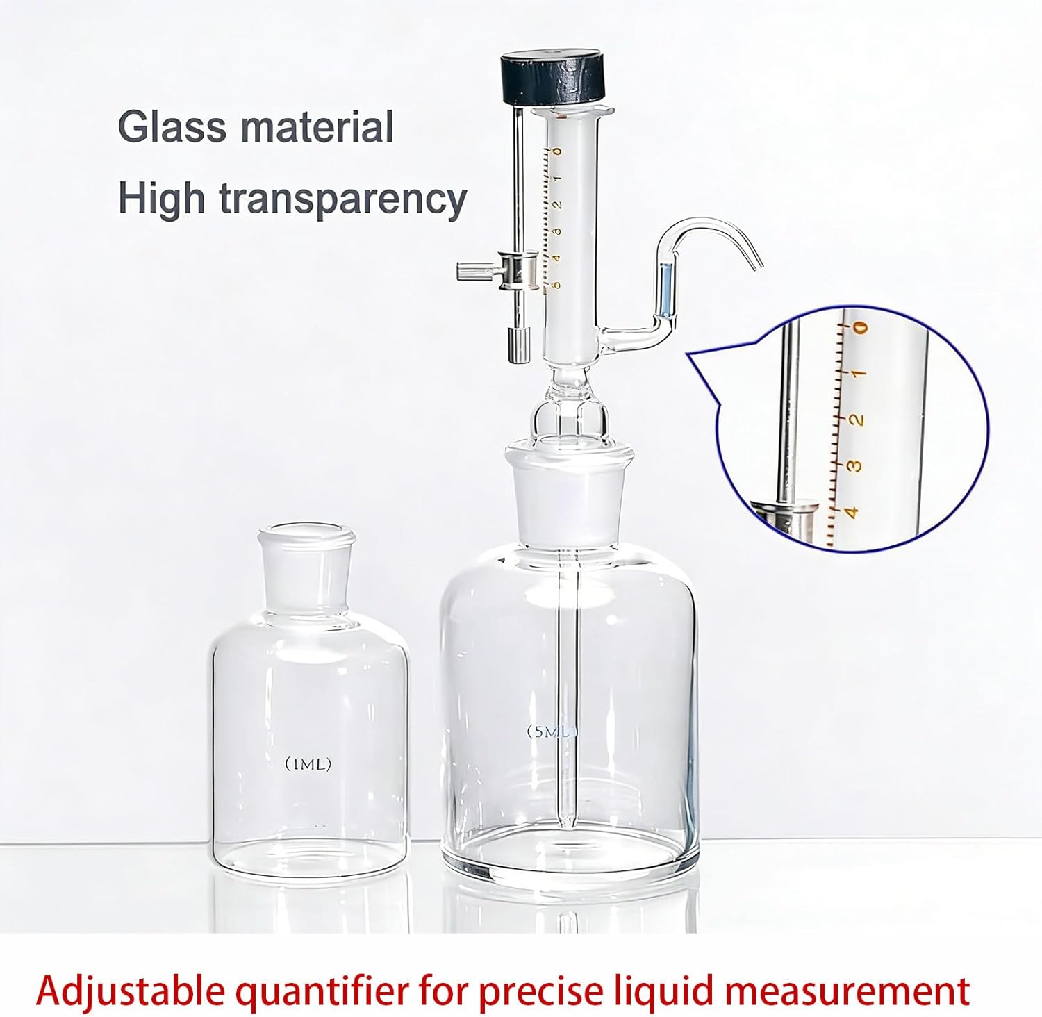 Glass Pipette Bottle - Micro Adjustable Liquid Dispenser with Stainless Steel Control Knob for Precision Dropping in Laboratory Testing and Measurement