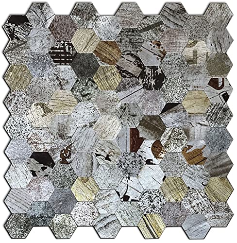 Xuaniny 5-Metal Peel And Stick Backsplash Tiles, Aluminum Mosaic Sticker For Kitchen Wall Decor Hexagon Design Frosted 3D Wall Sticker(11.02"X11.5") (Metal Print) #TOP4