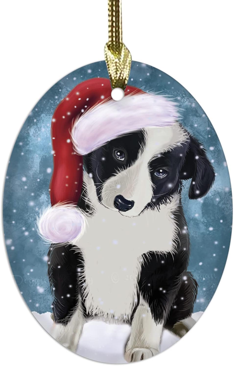 Let it Snow Border Collie Dog Oval Glass Christmas Ornament- 3.75" x 2.75" Oval Pet Decorative Hanging Ornaments for Christmas X-mas Tree Decorations, OGO53282