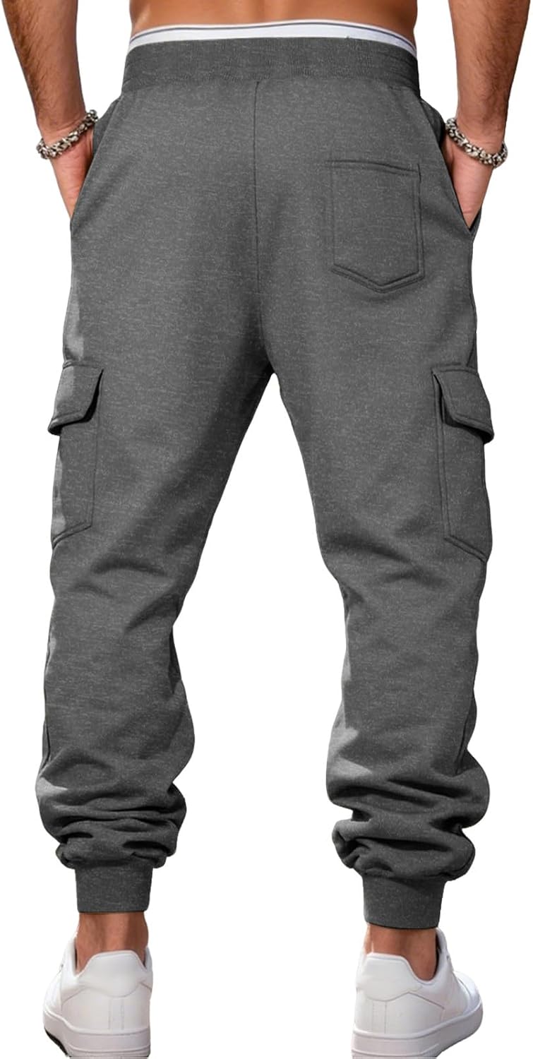 Cambkatl Fleece Lined Casual Cargo Sweatpants for Men Winter Workout Joggers Stretch Lounge Athletic Pants with Pockets