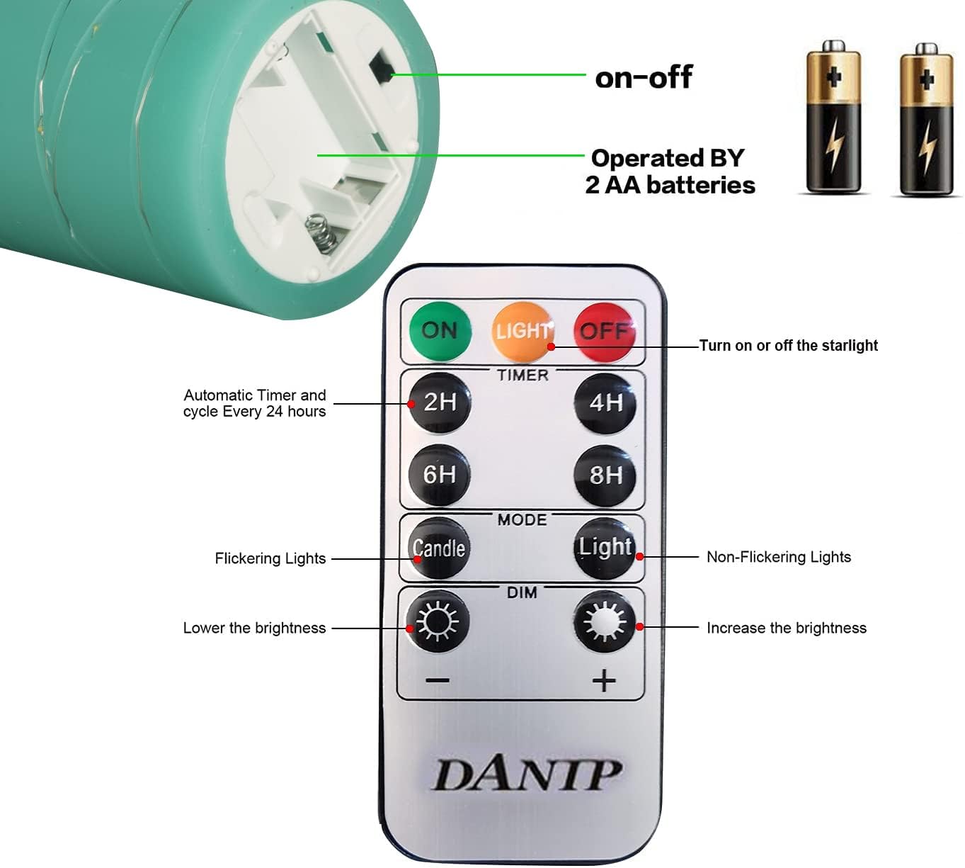 Teal Flameless Candle, Built-in Star String, 3 LED Candles, 11 Button Remote Control, 24 Hours Timer Function, Dancing Flame, Real Wax, Battery Powered. (Blue-Green) …