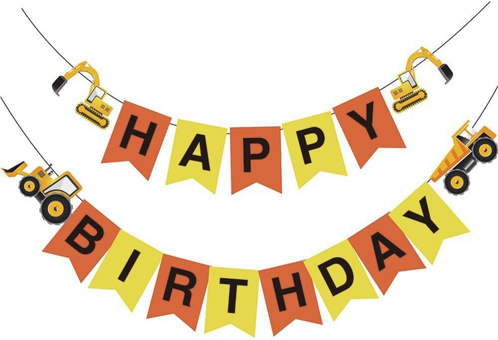 17 Pcs Construction Vehicle Happy Birthday Banner include Excavator Bulldozer Truck