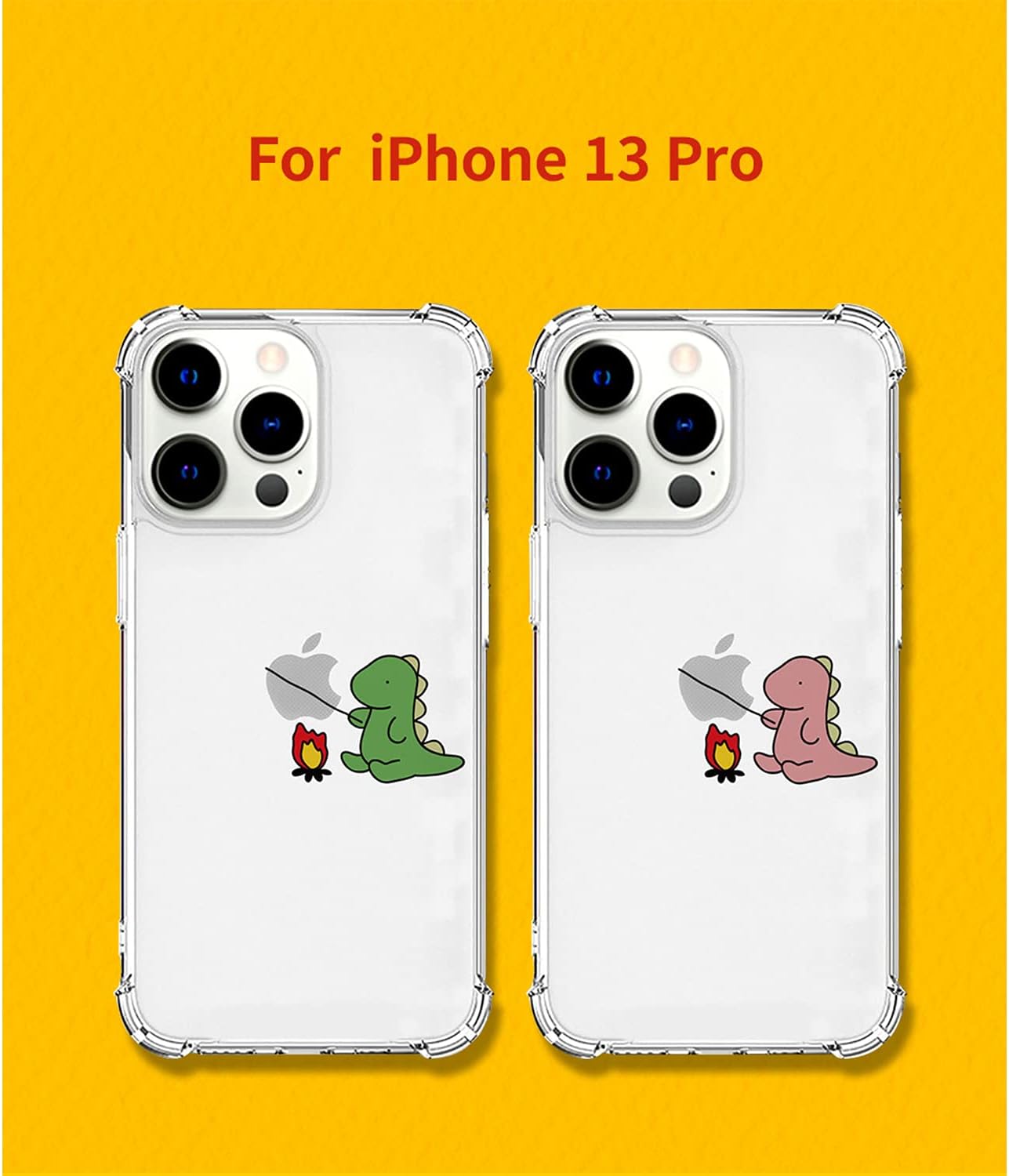 AKAN AK21002i13P iPhone 13 Pro Case, Soft Tough [Eikan, Popular, Dinosaur, Character, Transparent TPU, Contact Marks, 4 Corners, Air Cushion, Shockproof, Dustproof, Wireless Charging] Campfire Green