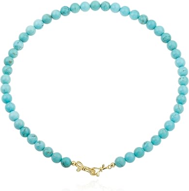 Beaded Gemstone Choker Necklace for Women 14K Gold Bow Round Beads Strand Necklaces