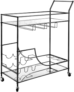 Luxsuite 2 Tier Bar Cart with Wine Rack and Glass Holder Home Bar Serving Cart with Mirrored Shelves for Hotel Kitchen Dining Room Black