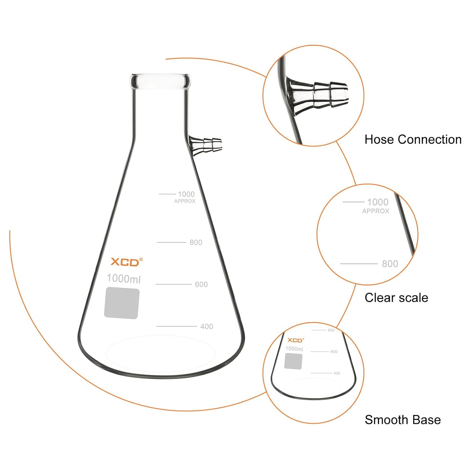 XCD Filtering Flask, 1000ml Borosilicate Glass with Bolt Neck & Tubulation for Lab Secure Vacuum Filtration