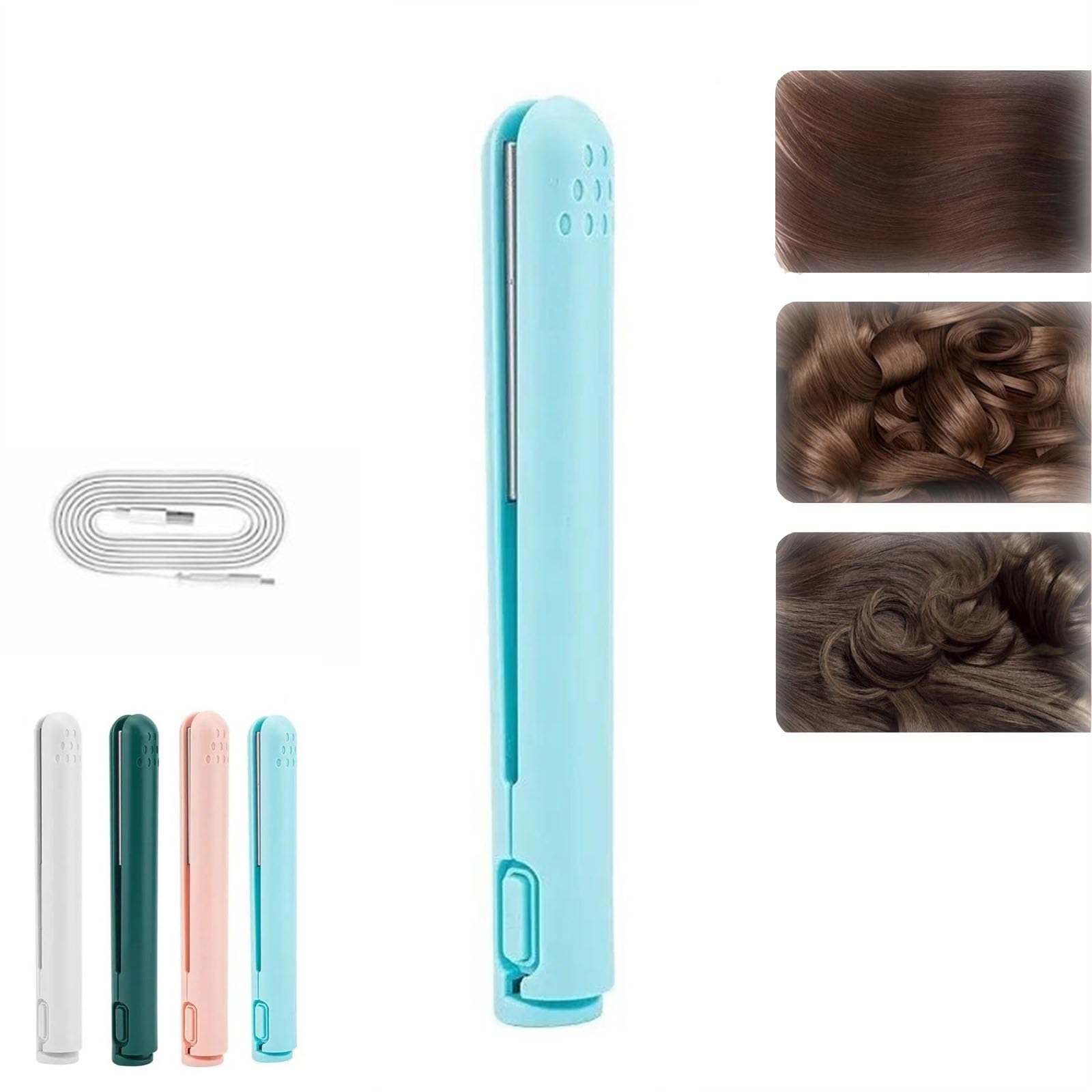 Dual Curling Iron, Cordless Portable Travel Curling Iron for Women, USB(Blue)