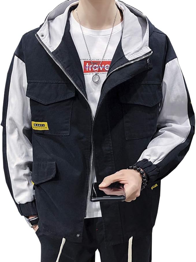 Amazon メンズ ジャケット アウター 春秋 綿 修身 フード付き かっこいい ファッション 薄手 長袖 カジュアル 防風 防寒 通勤 通学 普段着 アウトドア ウィンドブレーカー カーキ ブラック M 3xl コート ジャケット 通販