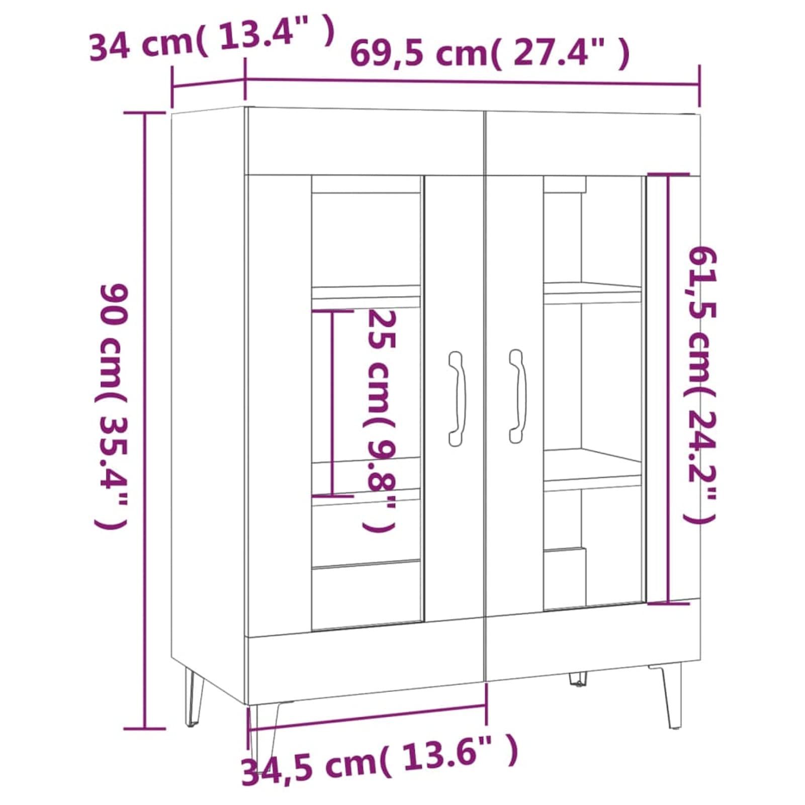 Credenza Grigio Cemento 69,5x34x90 cm in Legno Multistrato,Credenza,Credenza Moderna,Credenza Salvaspazio,Credenza Soggiorno/Cucina-812127