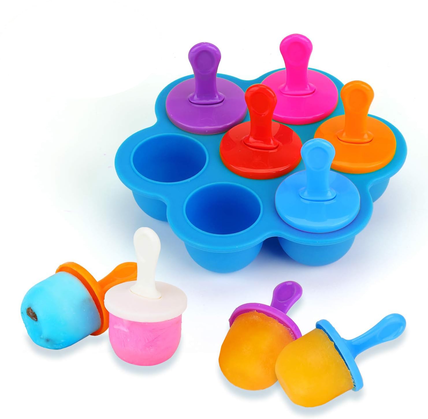 Stampi Per Ghiaccioli In Silicone – Mini Stampo Fai-da-te Con 7 Scomparti E Bastoncini Colorati, Per Succo, Yogurt E Gelato - 4