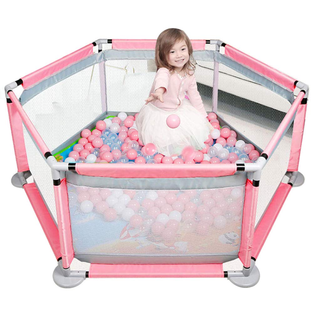 Baby Playpen Kids Activity Centre Safety Play Yard Fence Play Area Baby Gate Home Indoor Outdoor New Pen (Pink)-Pink 100Ball