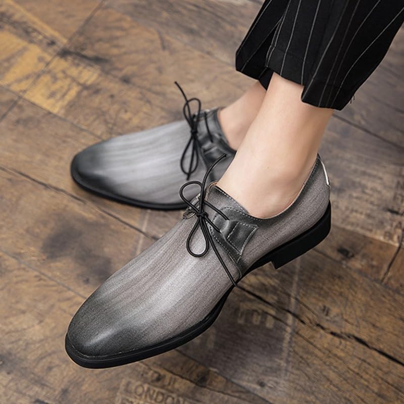 Men's Vintage Leather Lace Up Platform Oxfords Shoes Men Retro Pointed Chunky Heel Non-Slip Business Dress Shoes Business Formal Derby Shoes4